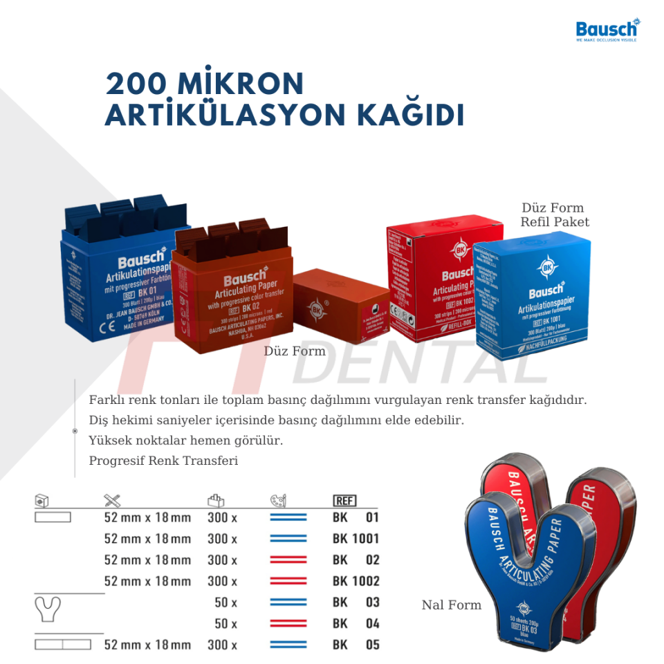 Bausch 200 Mikron Artikülasyon Kağıdı (Kırmızı-Nal Form)