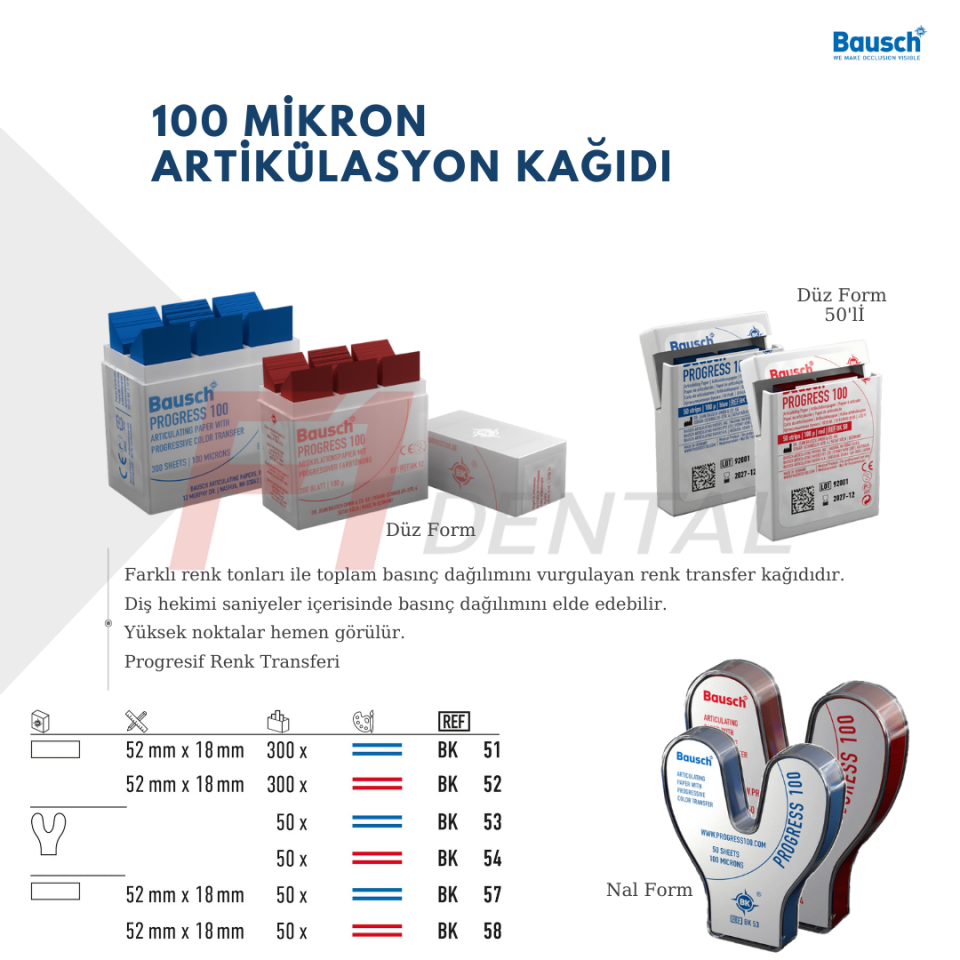 Bausch 100 Mikron Artikülasyon Kağıdı Refill (Kırmızı-Nal Form)