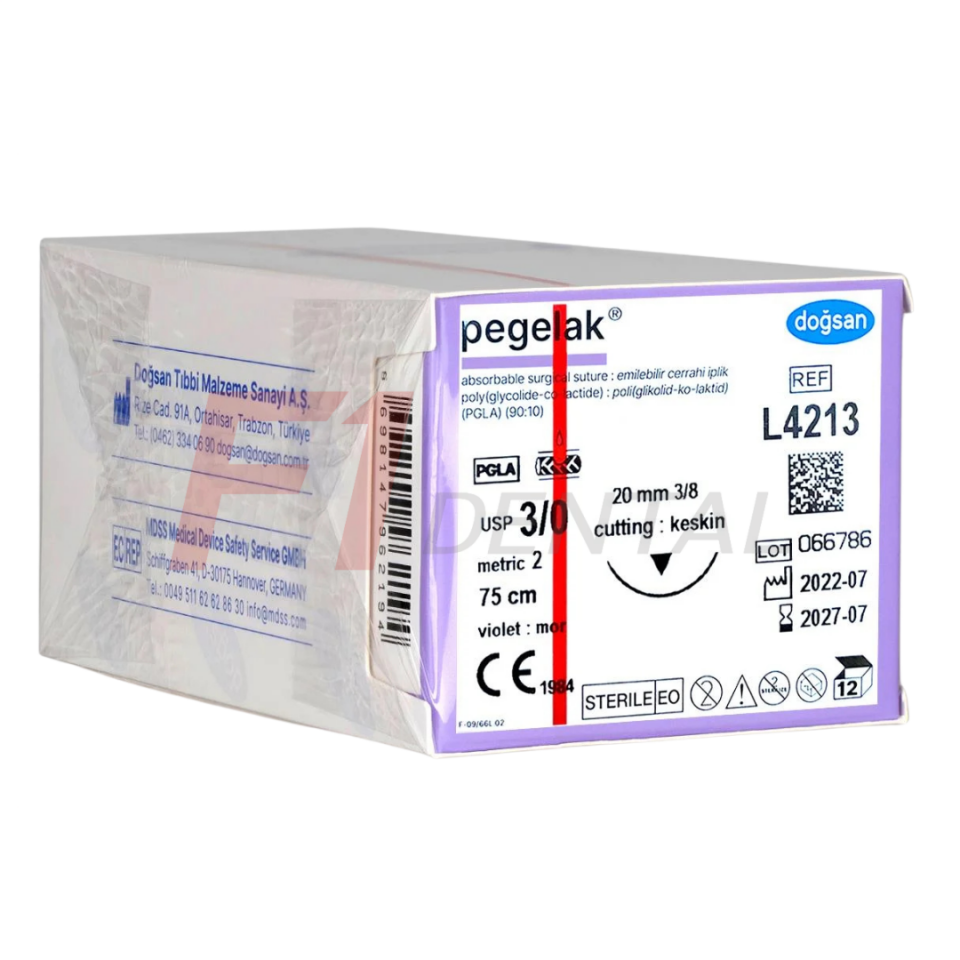 Doğsan Pegalak Emilebilir Sütur 3/0 20mm 3/8 Aşağı Keskin 75 cm