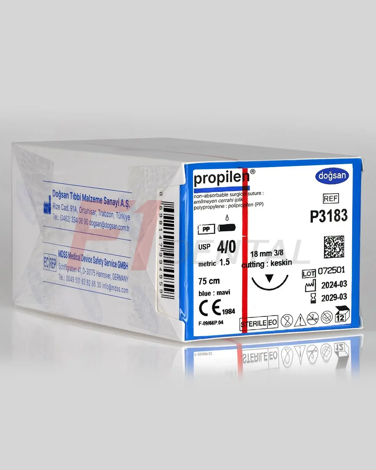Doğsan Propilen Emilemeyen Sütur 4/0 18mm 3/8 Aşağı Keskin 75 cm