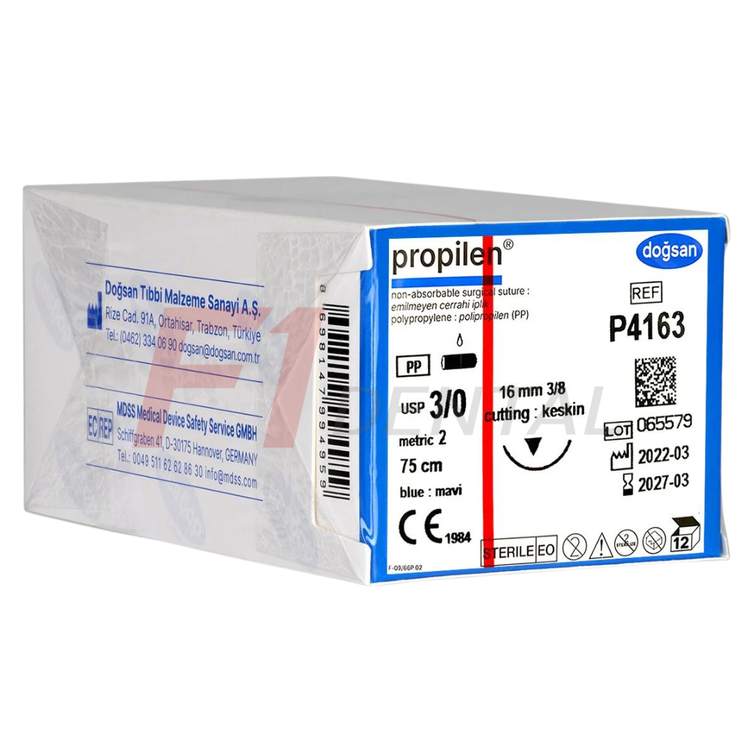 Doğsan Propilen Emilemeyen Sütur 3/0 16mm 3/8 Aşağı Keskin 75 cm