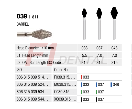 Rotatec Swiss Elmas Frez Barrel - 039/811