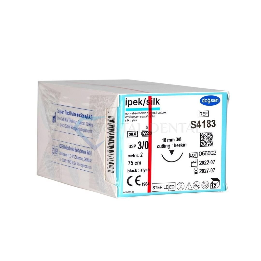 Doğsan İpek/Silk Emilemeyen Sütur 3/0 18mm 3/8 Aşağı Keskin 75 cm