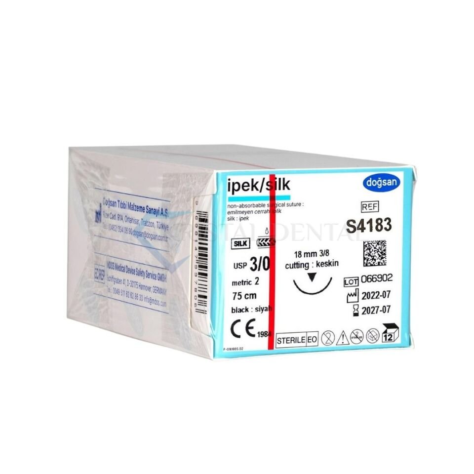 Doğsan İpek/Silk Emilemeyen Sütur 3/0 18mm 3/8 Aşağı Keskin 75 cm