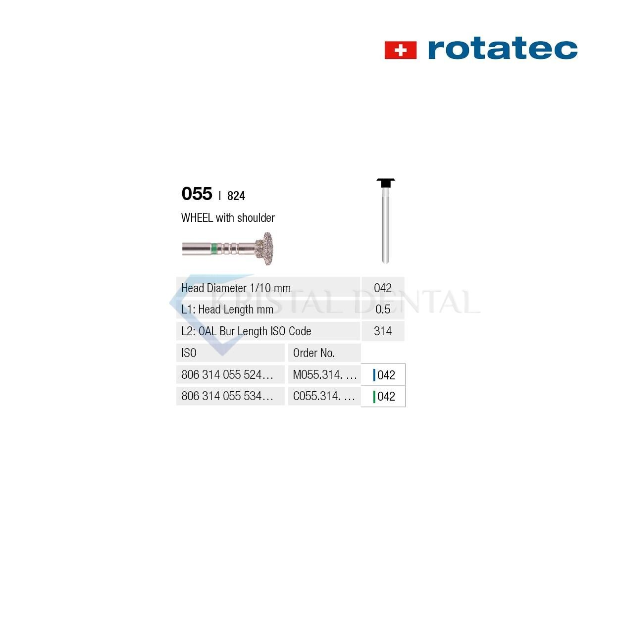 Rotatec Swiss Elmas Frez Wheel With Shoulder - 055/824 Medium / Mavi - 042 mm - Standart
