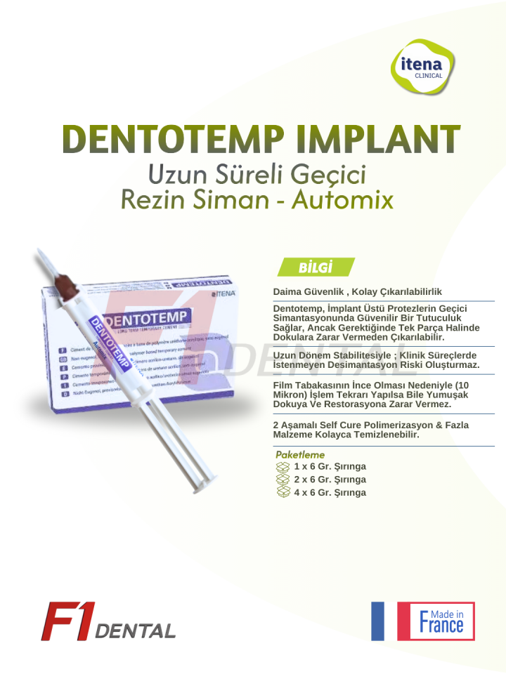 İtena Dentotemp İmplant Automix (Uzun Süreli Geçici Rezin Siman) 2 x 6 gr (2'li)