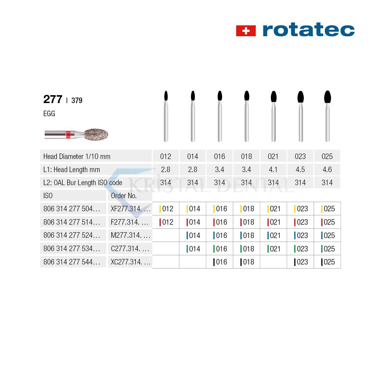 Rotatec Swiss Elmas Frez Egg - 277/379 Extra Kalın / Siyah - 025 mm - Standart