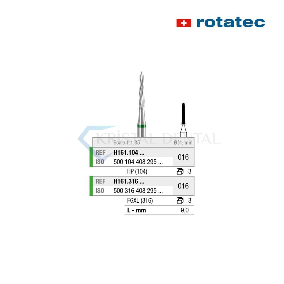 Rotatec Swiss Tungsten Karbit Lindeman Cerrahi Frez 016 mm - Standart