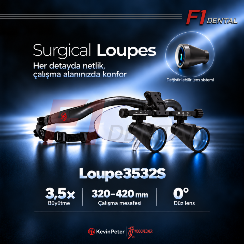 Woodpecker KP Surgical Loupes 3.5x - Loupe Seti (Kablosuz Işık)