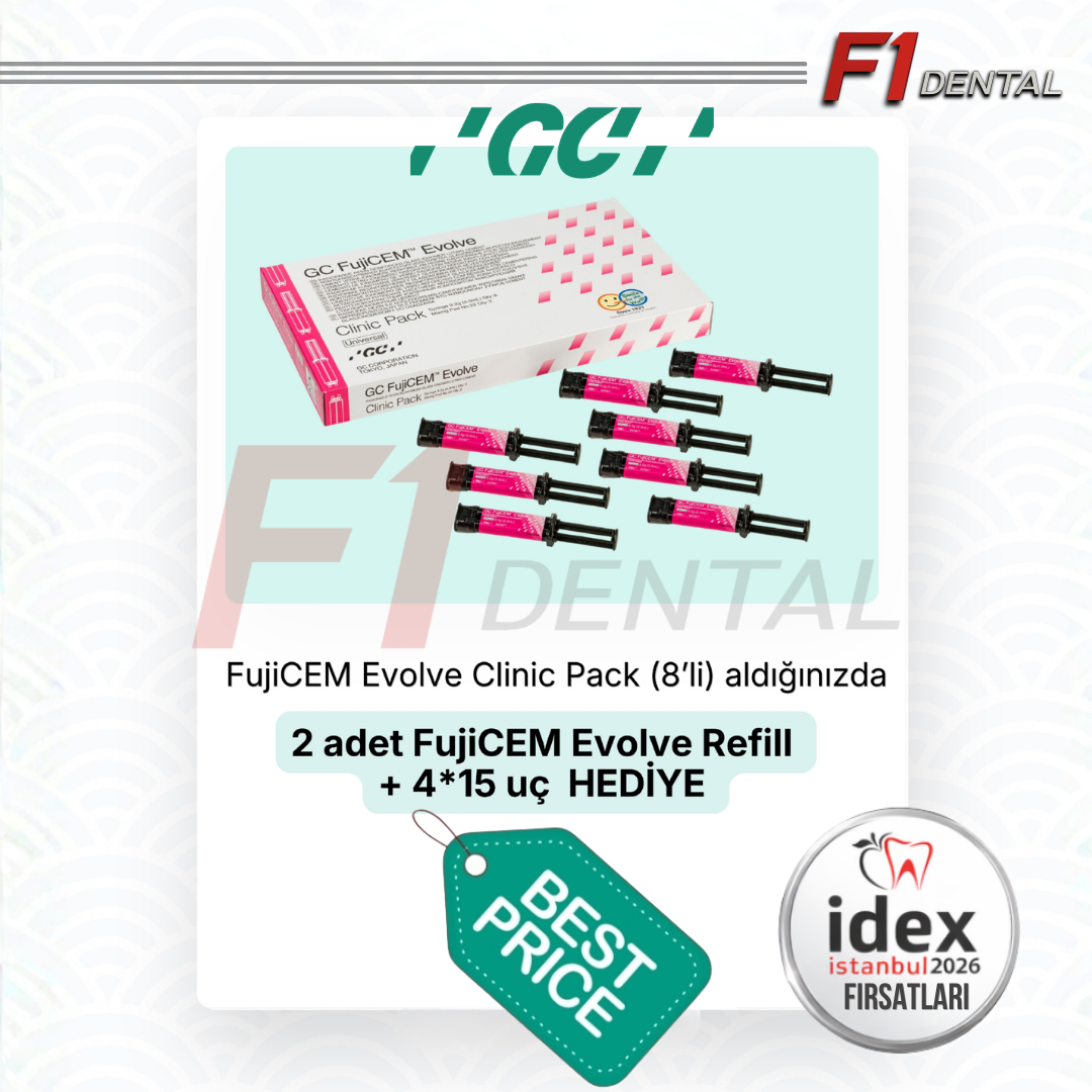 GC Fujicem Evolve Clinic Pack 8 x 9,2 gr + 2 adet Tekli Fujicem Evolve + 4 Paket Uç HEDİYE